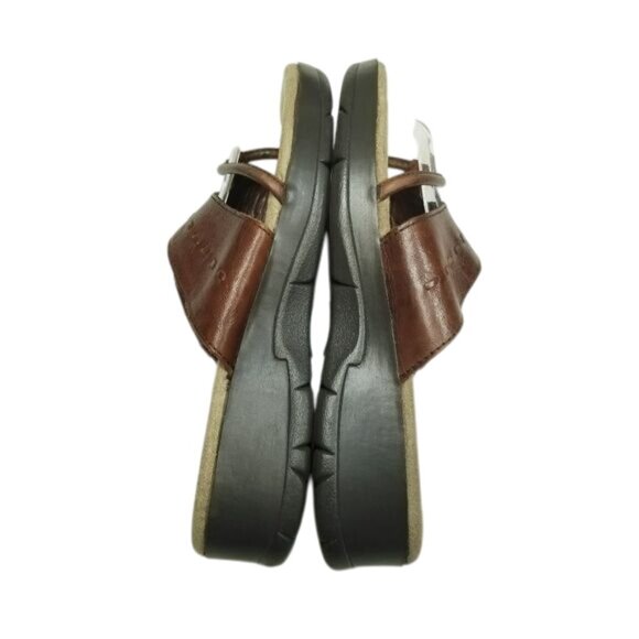 Dr. Scholls Brown Leather Slip-On Sandals Size 7 Cushioned Sole Stitch Detail - Picture 11 of 12